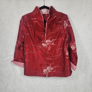 Vintage Ladgudai Red Sequin Embroidered Floral Blazer